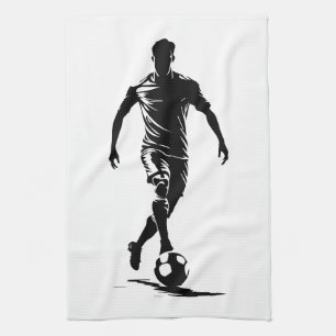 Minimalistische Fußballspieler-Silhouetten-Kunst K Geschirrtuch