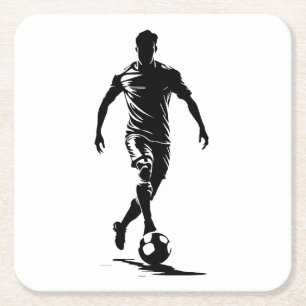 Minimalistische Fußballspieler-Silhouetten-Kunst-U Rechteckiger Pappuntersetzer