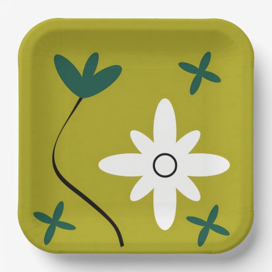 Minimalistische Gänseblümchen-Blumen-Abstrakte Bot Pappteller (Vorderseite)
