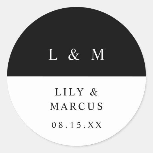 Minimalistische Gastgeschenk Hochzeit Schwarz-Weiß Runder Aufkleber (Vorderseite)
