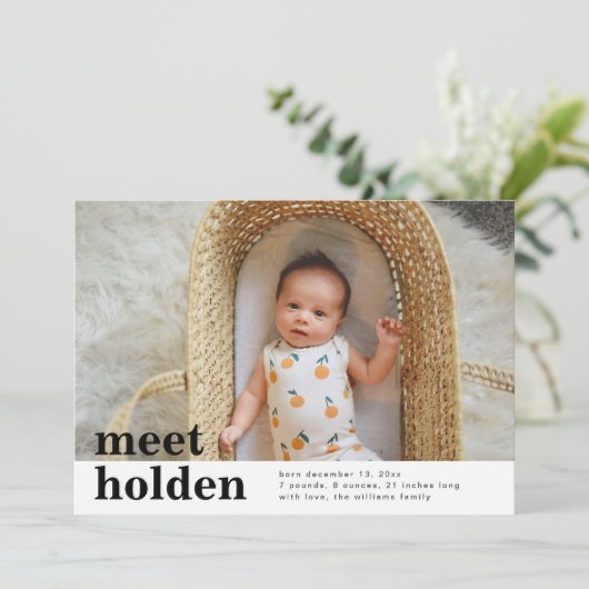 Minimalistische Geburtsankündigung | Geburtsankünd Einladung (Stehend Vorderseite)