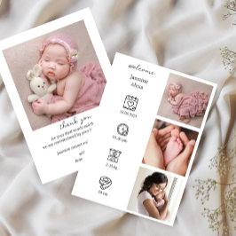 Minimalistische Geburtserklärung mit Fotocollage Einladung