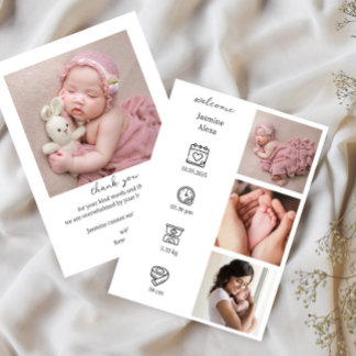 Minimalistische Geburtserklärung mit Fotocollage Einladung