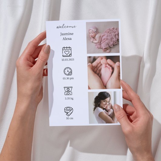 Minimalistische Geburtserklärung mit Fotocollage Einladung