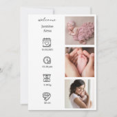 Minimalistische Geburtserklärung mit Fotocollage Einladung (Vorderseite)