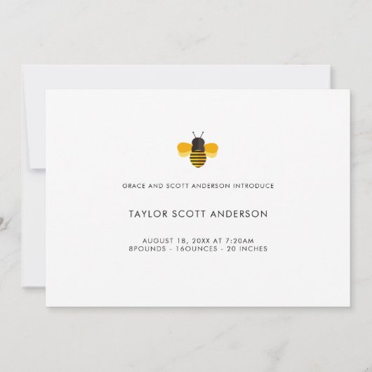 Minimalistische Geburtserklärung unserer kleinen B Einladung (Rückseite)