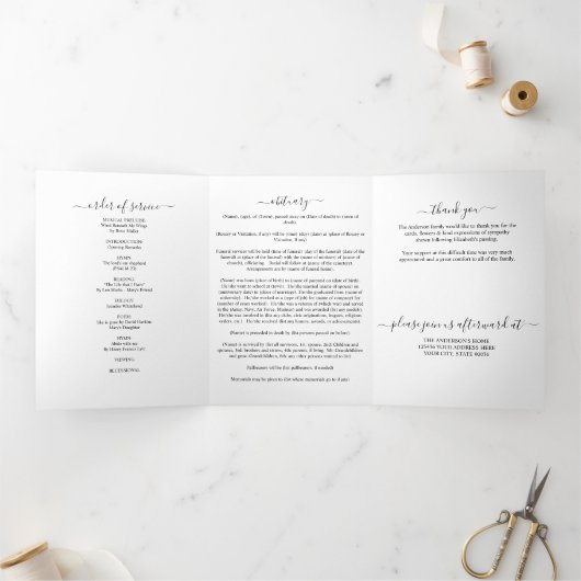 Minimalistische Gedenkfeier Dreifach-gefaltete Programmkarte (Innenseite)