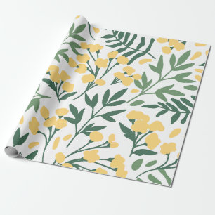 Minimalistische gelbe Blumen und Blätter Geschenkpapier