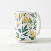 Minimalistische gelbe Blumen und Blätter Kaffeetasse (VorderseiteRechts)