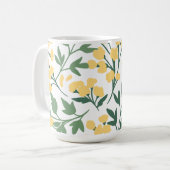 Minimalistische gelbe Blumen und Blätter Kaffeetasse (Vorderseite Links)