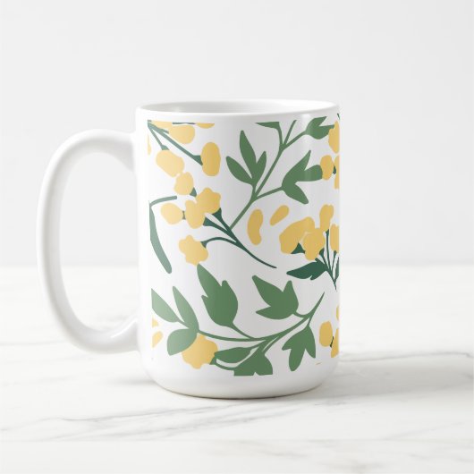 Minimalistische gelbe Blumen und Blätter Kaffeetasse (Links)