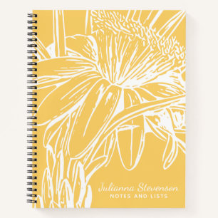 Minimalistische gelbe botanische Kunst benutzerdef Notizblock