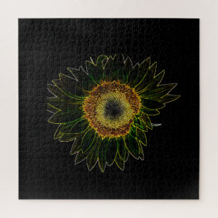 Minimalistische gelbe Neon-Sonnenblumen-Blumenkuns Puzzle