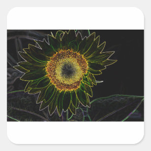 Minimalistische gelbe Neon-Sonnenblumen-Blumenkuns Quadratischer Aufkleber