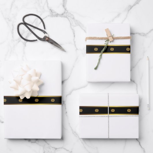 Minimalistische Geometrie aus Weiß und Gold Geschenkpapier Set (Vorderseite)