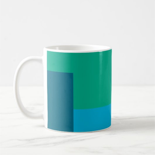 Minimalistische geometrische Farbblöcke Blau-grüne Kaffeetasse (Links)