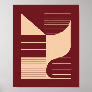 Minimalistische geometrische Formen auf dunkelrote Poster