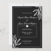 Minimalistische geometrische Schwarz-weiße Blumenh Einladung (Vorderseite)