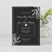 Minimalistische geometrische Schwarz-weiße Blumenh Einladung (Stehend Vorderseite)