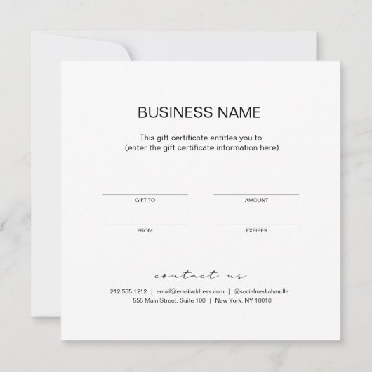 Minimalistische Geschenkgutschein-Visitenkarte (Rückseite)