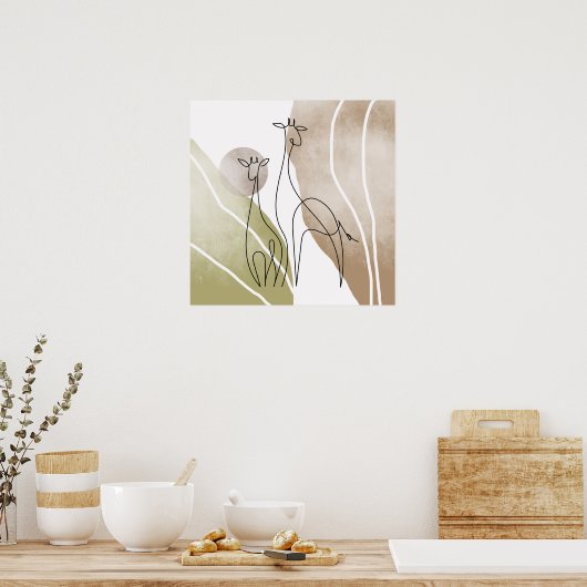 Minimalistische Giraffe Kontinuierliche Kunst Zeic Poster (Küche)