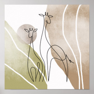 Minimalistische Giraffe Kontinuierliche Kunst Zeic Poster