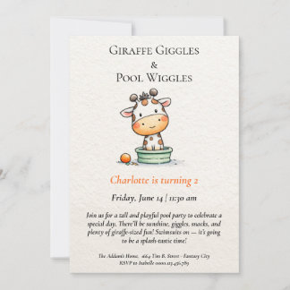 Minimalistische Giraffe Pool-Party Einladung
