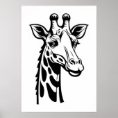 Minimalistische Giraffe Schwarz und Weiß Poster (Vorne)