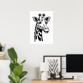 Minimalistische Giraffe Schwarz und Weiß Poster (Heimbüro)