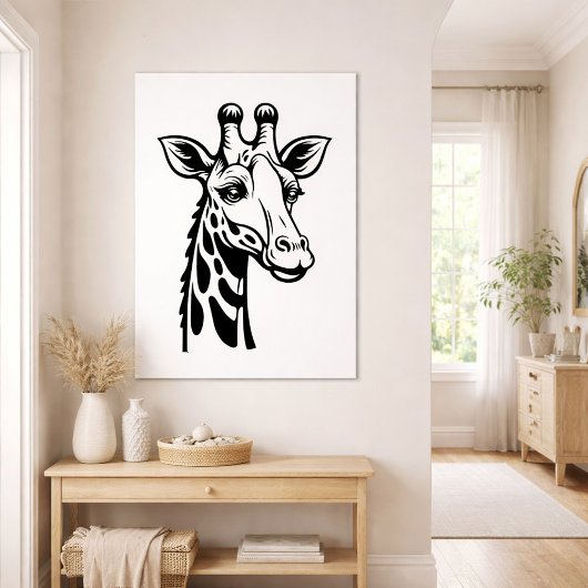 Minimalistische Giraffe Schwarz und Weiß Poster