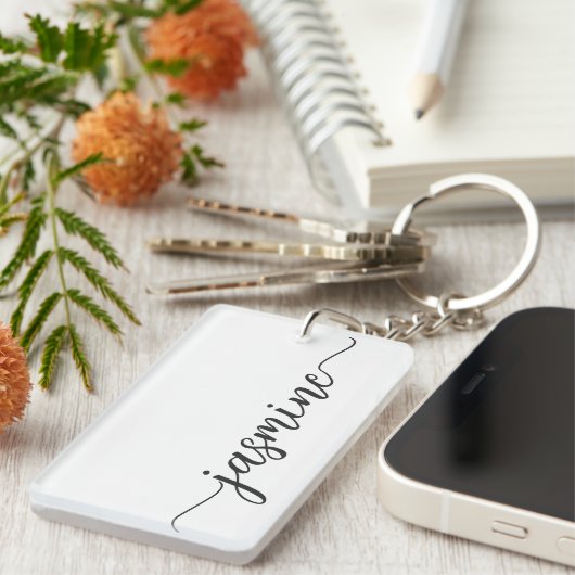 Minimalistische Girly Simple Monogram Name Script- Schlüsselanhänger (Vorderseite rechts)