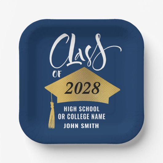 Minimalistische Gold Grad Cap Stilvolle Graduierun Pappteller (Vorderseite)