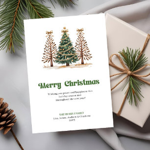 Minimalistische Gold-Grün-Leopard-Weihnachtsbaumka Feiertagskarte