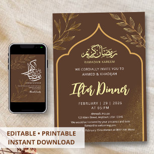 Minimalistische Gold-Linienkunst Ramadan-Iftar-Abe Einladung