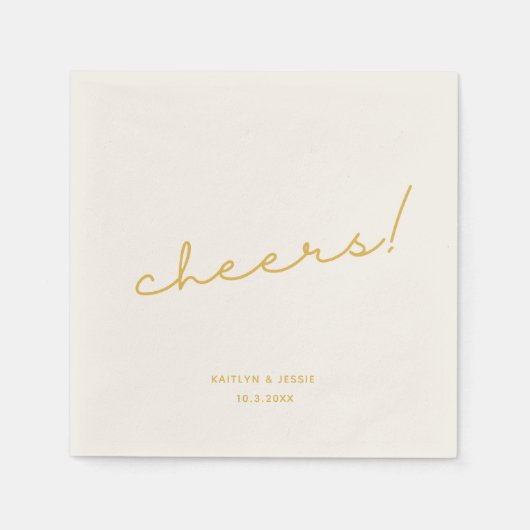 Minimalistische Gold Script Custom Cheers Wedding Serviette (Vorderseite)