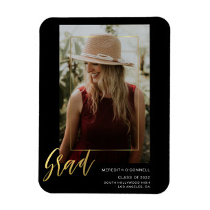 Minimalistische Gold Script Foto Grad Bekanntgabe Magnet