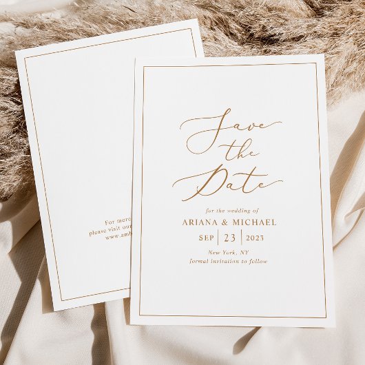 Minimalistische Gold Script-Hochzeit speichern Sie Einladung