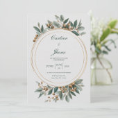 Minimalistische Gold- und grüne Botanische Circle  Einladung (Stehend Vorderseite)