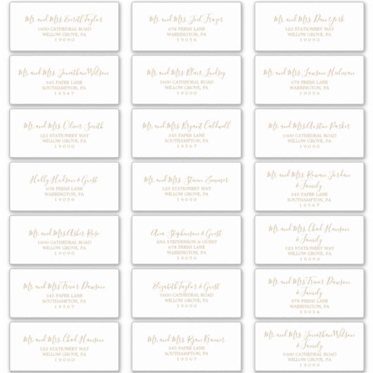 Minimalistische Gold Wedding Guest Address Labels (Vorderseite)