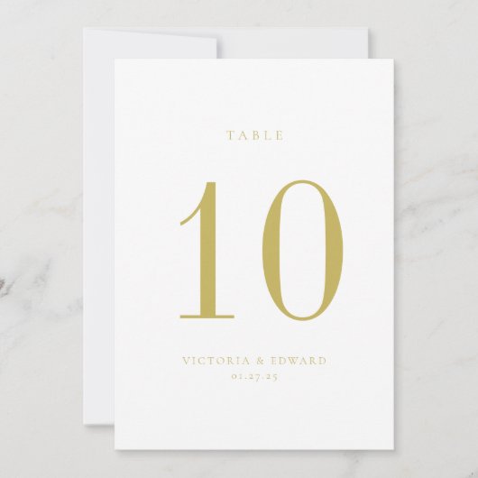 Minimalistische Gold Wedding Tischnummer Card (Vorderseite)