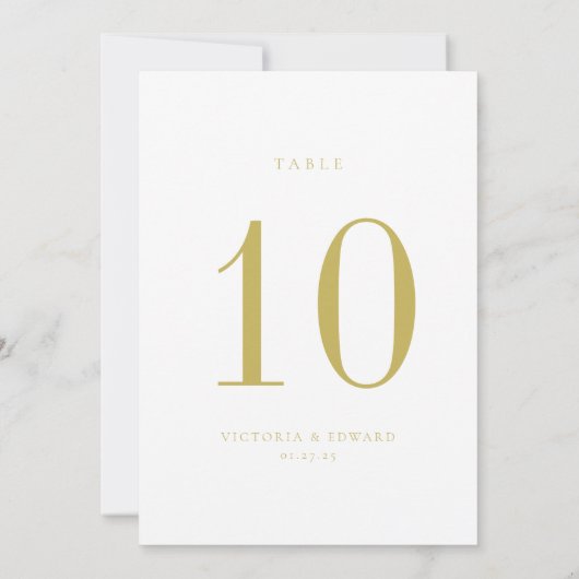 Minimalistische Gold Wedding Tischnummer Card (Rückseite)