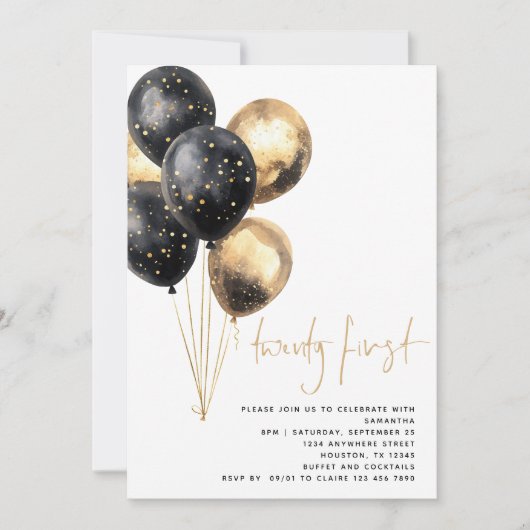 Minimalistische Goldballons 21. Party Einladung (Vorderseite)