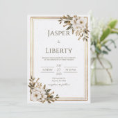 Minimalistische Goldblumenhochzeit Einladung (Stehend Vorderseite)