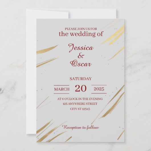 Minimalistische Goldbürstendesign-Hochzeit Einladung (Vorderseite)