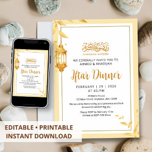 Minimalistische goldene Blattrahmen-Iftar-Einladun Einladung