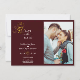 Minimalistische goldene Blumen-Hochzeit in tiefem  Save The Date