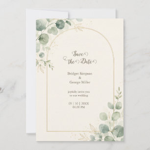 Minimalistische Goldene Bogen-Eukalyptus-Hochzeit Einladung