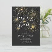 Minimalistische goldene Feuerwerkskörper Save the Einladung (Stehend Vorderseite)