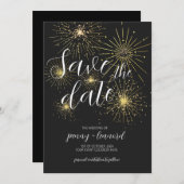 Minimalistische goldene Feuerwerkskörper Save the Einladung (Vorne/Hinten)