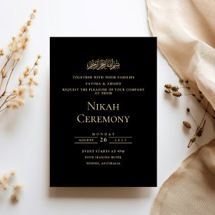 Minimalistische goldene formelle Schrift schwarze Einladung